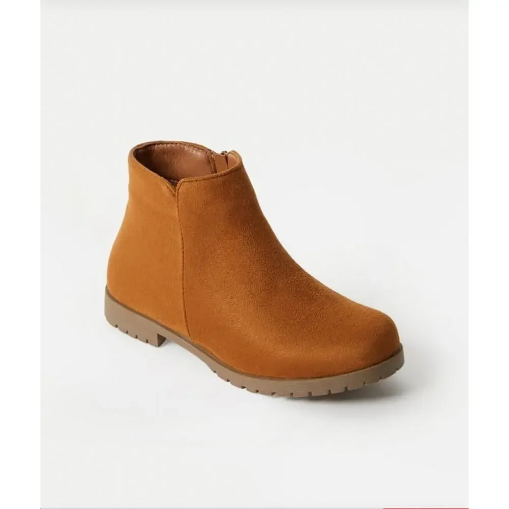 FabKids Brown Faux Suede Side Zip Ankle Booties Size 1
